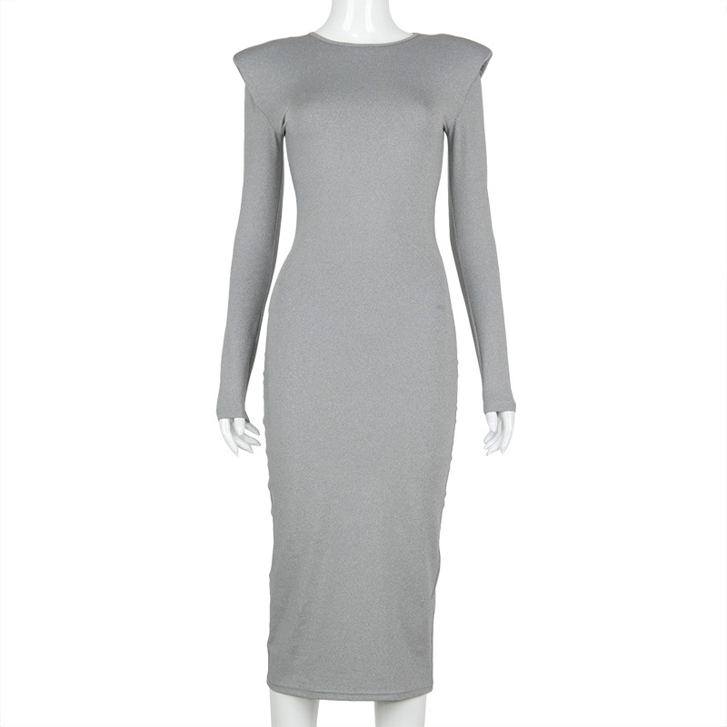 Women Dress Hollow Out Bandage Sexy Dresses Gray Long Sleeve Fashion Clothing 210513