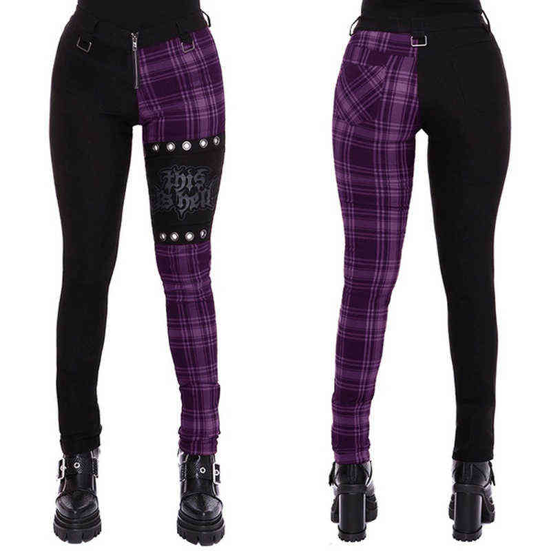 Plaid Pants Women High Waist Y2k Punk Pant Summer Spring Streetwear Woman Fashion Slin Fit Patchwork Zipper Gothic 211115