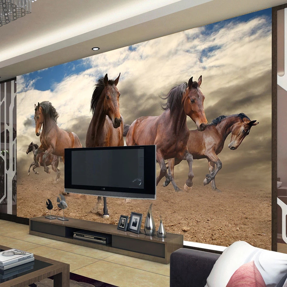 Custom 3D wallpaper Mural Stereoscopic Gallopn Horse Home Decoration Wall Art Living Room Bedroom Self Adhesive Wallpaper