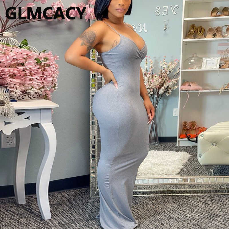 Solid Spaghetti Strap Bodycon Maxi Dress Casual Party Club Long Dresses 210702