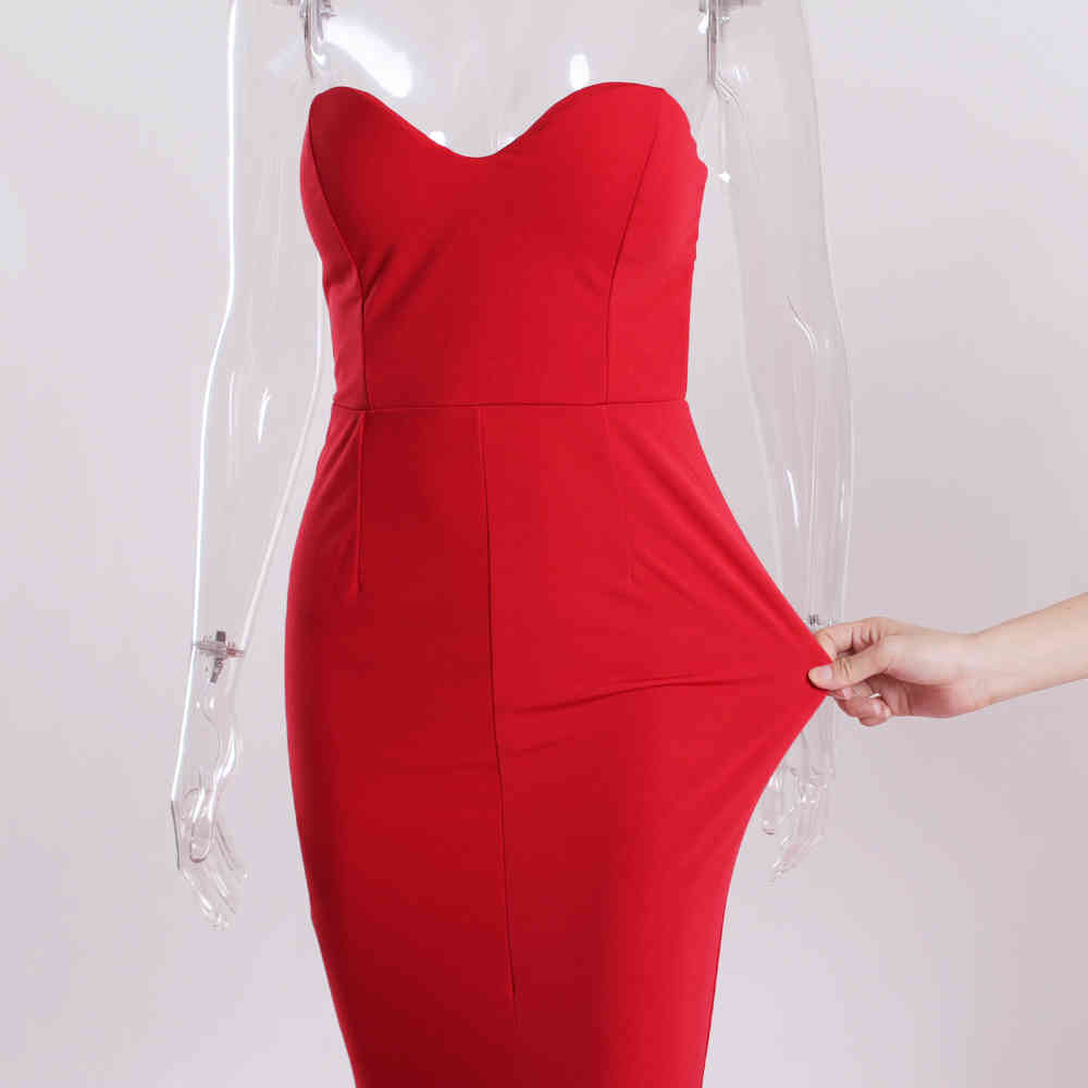 Sexy Strapless Long Black Maxi Dress Front Slit Bare Shoulder Red Women's Evening Summer Night Gown Party Maternity Dresses 210409