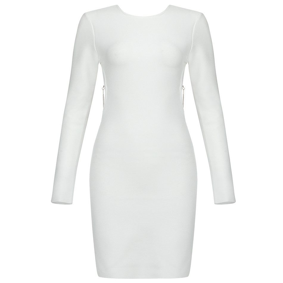 Free Women White Bandage Dress Sexy O-neck Long Sleeve Bodycon Halter Celebrity Club Party Mini Vestidos 210524