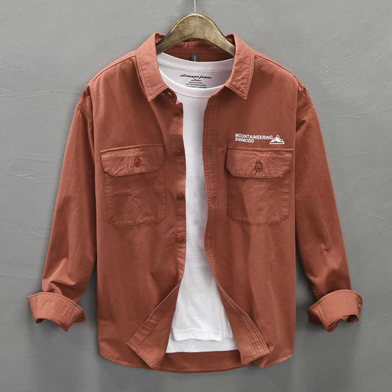 Letter Printed Long Sleeve Shirt for Men Pure Cotton Turn-down Collar Tops Male Casual Safari Style Loose Button Up Clothing 210601