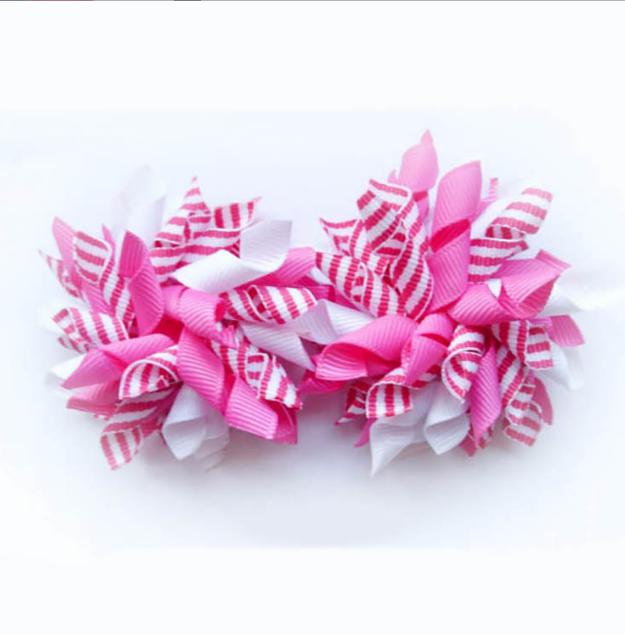 100pcs 3.5" new lovely korker hair bows fashion boutique girl boutique hair bows print ribbon bows ponytail rubber band
