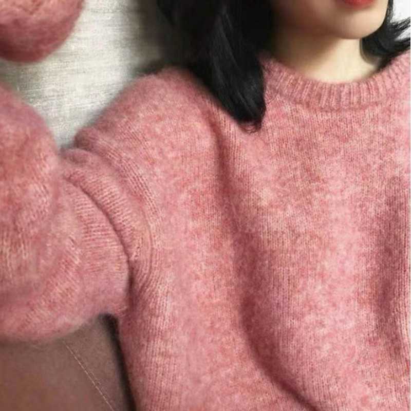Yedians Solid Pullover Sweater Knitted Women Winter Long Sleeve O Neck Cashmere Warm Loose Jumper Ladies 210527