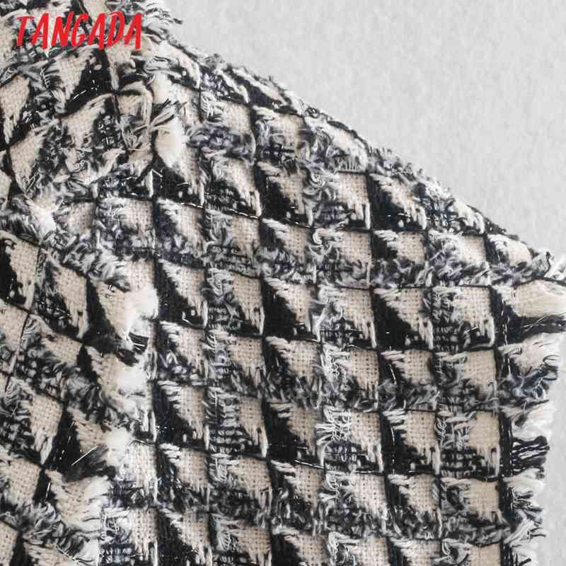 Women Vintage Plaid Tweed Oversized Vest Sleeveless Female Waistcoat Tops QJ132 210416