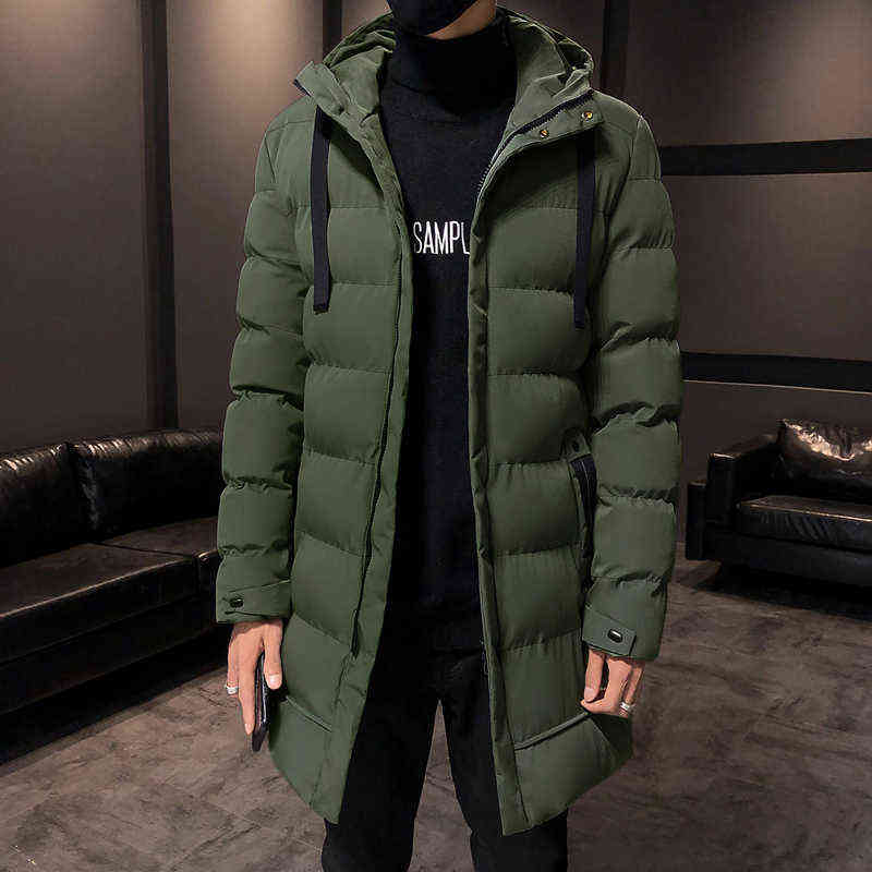 Men Jacket Casual Fashion Mid-Length Trendy Jacket Warm and Windproof High-Value Motorcycle Hooded Cotton-Padded Jacket 211110