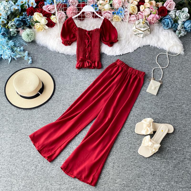 Sexy Short Sleeve Slim Bandage Tops And Wide Leg Pants Women Fashion Suit Set 2021 Summer Female Solid Casual Two Piece Dress