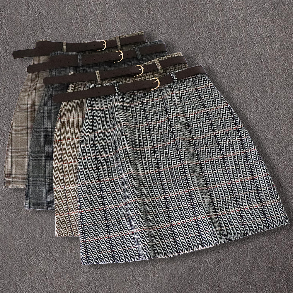 Winter Plaid A-Line Sashes Women Skirt High Waist Above Knee Casual Vintage Office Work Ladies Korean Empire Mini Skirts Belt, Stripe grey
Winter Plaid A-Line Sashes Women Skirt High Waist Above Knee Casual Vintage Office Work Ladies Korean Empire Mini Skirts Belt, Stripe grey