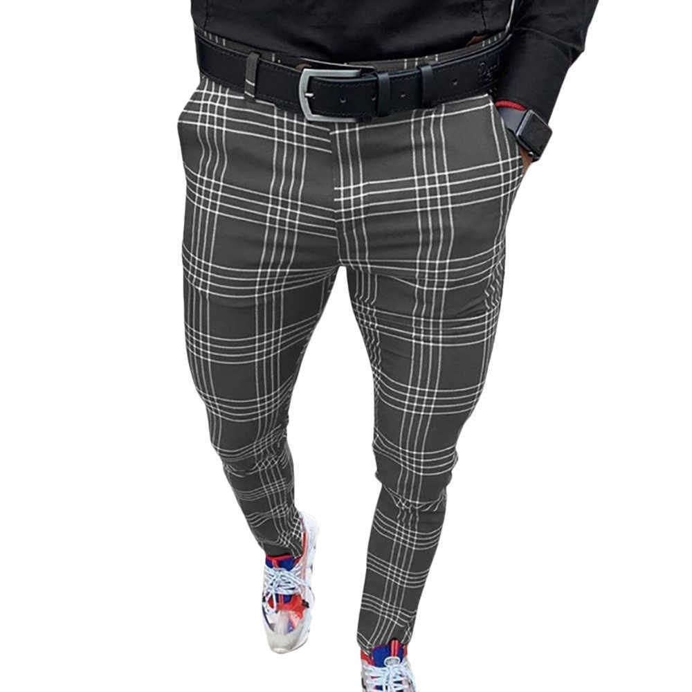 Men's Pants Smart Casual Fashion Men's Clothing Plaid Pencil Pants Thin Mid Waist Jogger Casual Trousers Pants for Men Y0811