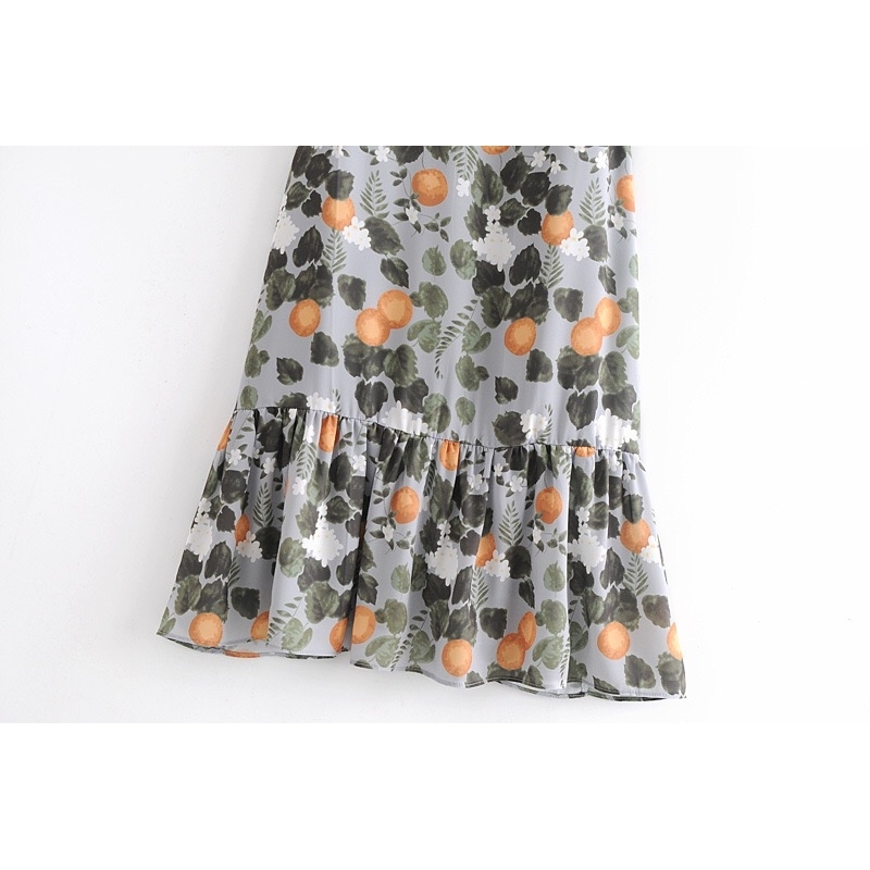 Holiday Summer Lemon Floral Print Sling Dress Sexy Sleeveless V Neck A-line Chiffon Long Spaghetti Strap Casual Beach 210429