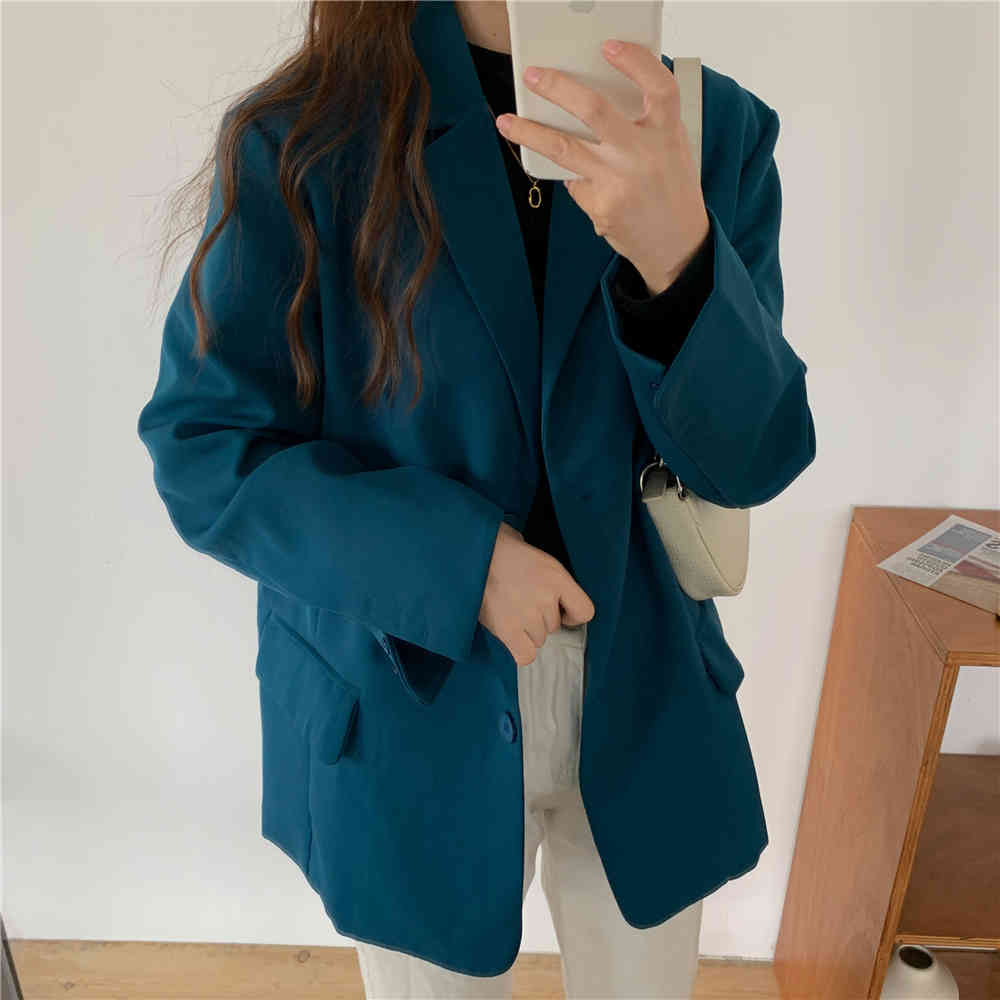 OL Notched Solid Chic Fashion Blazer Coat Female Tops Arrival Autumn Winter Elegant Formal Women Blazers Suit Jacket 210421