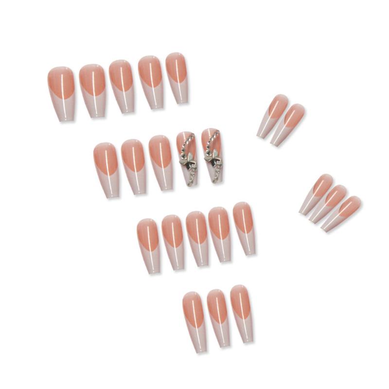 False Nails 24pcs Rhinestone Ballerina Artificial Coffin Fake Full Cover Nail Art Tips With Glue Acrylic Accessory