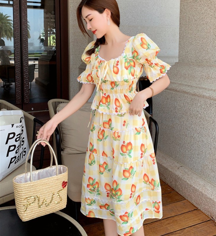 Vintage Bohemian Women 2 Pieces Set Summer Sweet Square Collar Puff Sleeve Slim Crop Top + High Waist Midi Skirts Suit Female 210519