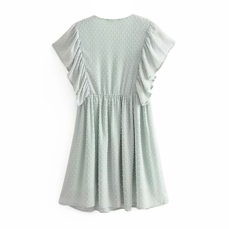 Women Elegant Lace Embroidery Dress Summer V Neck Ruffle Mini Dress Ladies A Line Short Sleeve Sweet Party Dresses Robe 210414