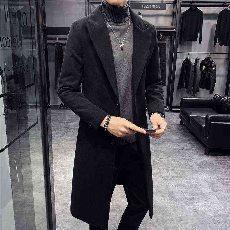 wool long coat men Korean Style Fashion Woolen Winter CoatsTurn Down Collar Long Wool Coat and Jacket Single Breasted Overcoat 211122