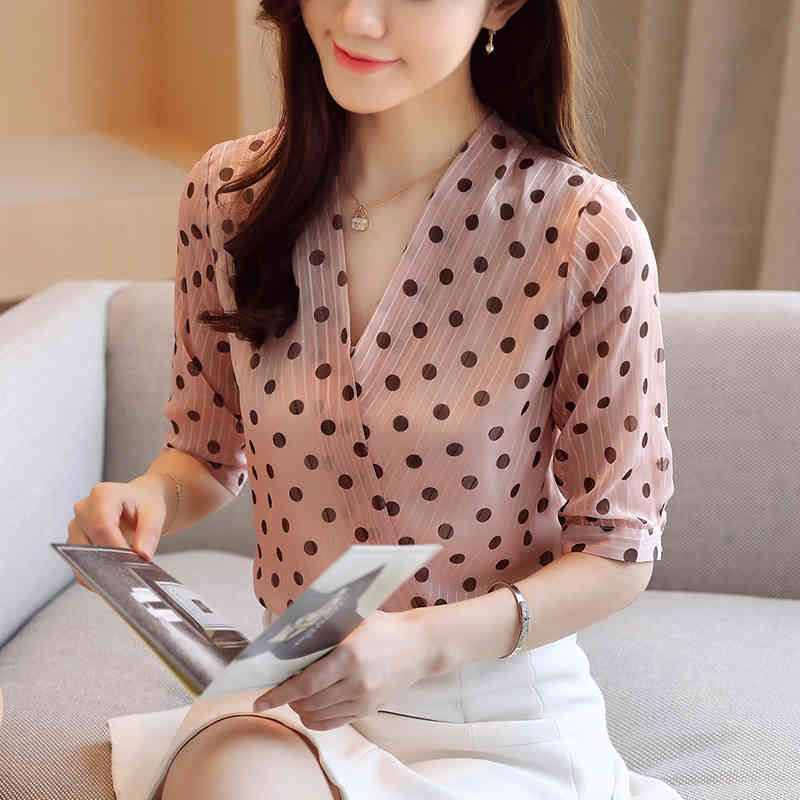 Fashion Polka Dot Summer Clothes Women Tops and Blouse Korean Elegant Ladies Shirt Chiffon Blusas 8980 50 210506