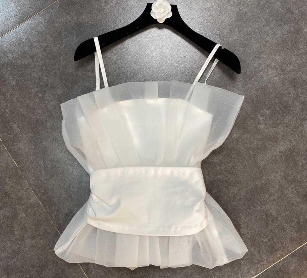 DEAT summer fashion women clothes straps high waist mesh spliced sweet girl's top female tank WS31200L 210709
