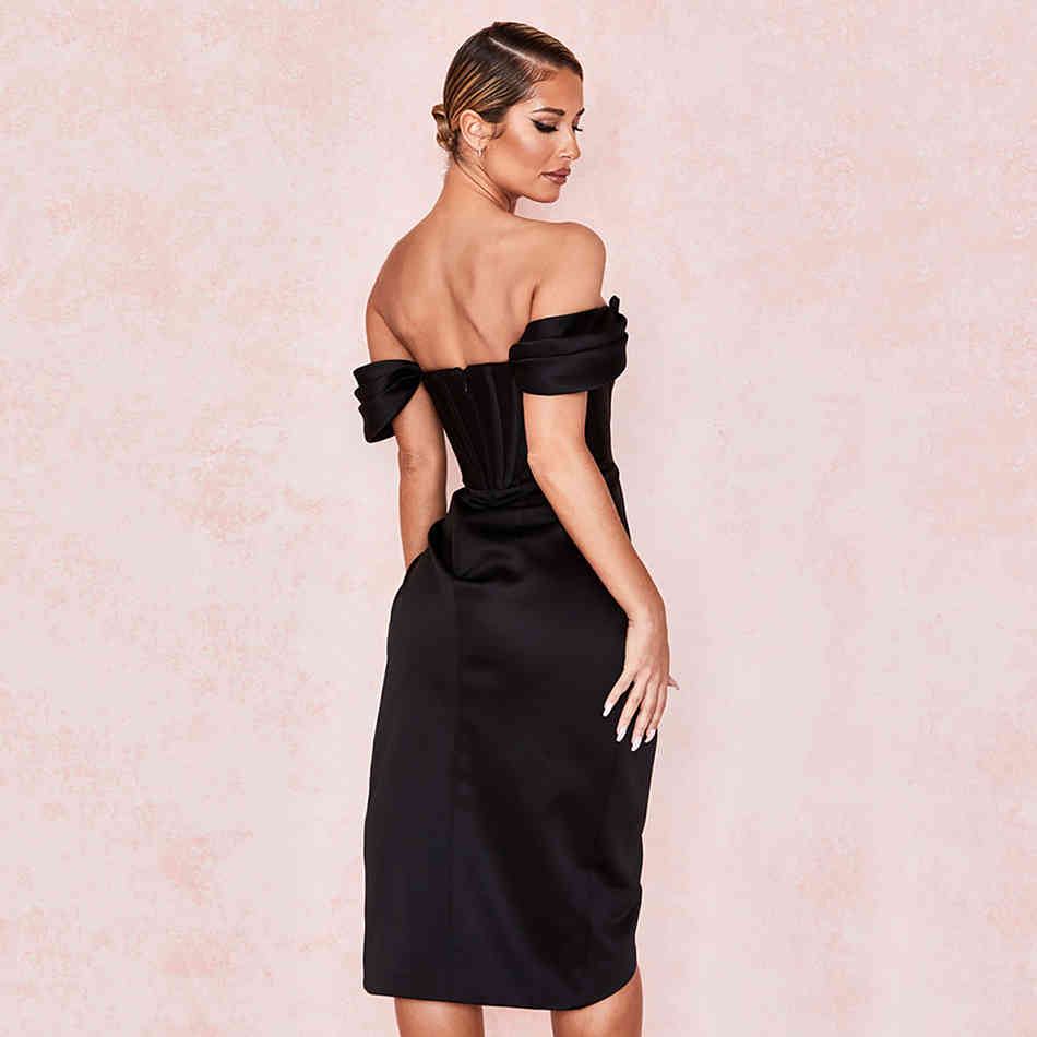 Summer Women Dress Short Sleeve Strapless Sexy Bodycon Elegant Club Celebrity Party Draped es Vestidos 210525