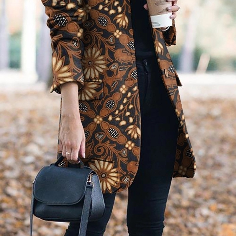 Women Blazer Printed Ladies Coat Single Button Long Sleeve Women's Slim Suit Jacket 210524