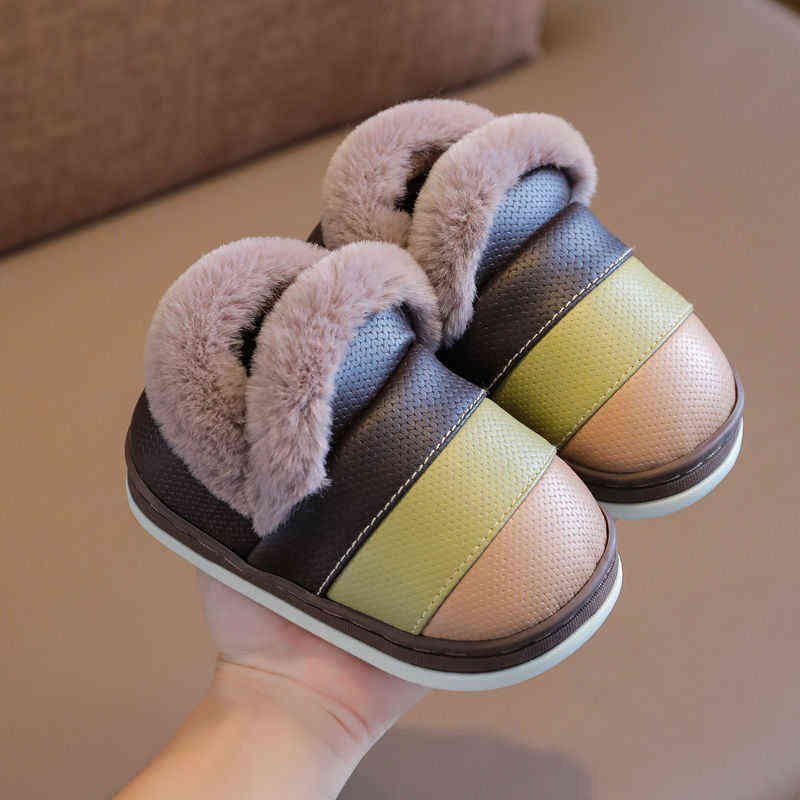 Children Slippers Winter Indoor Flannel Solid Plush Home Shoes for Baby Girls Boys Toddler Soft Warm Non Slip Kids House Slipper 211119