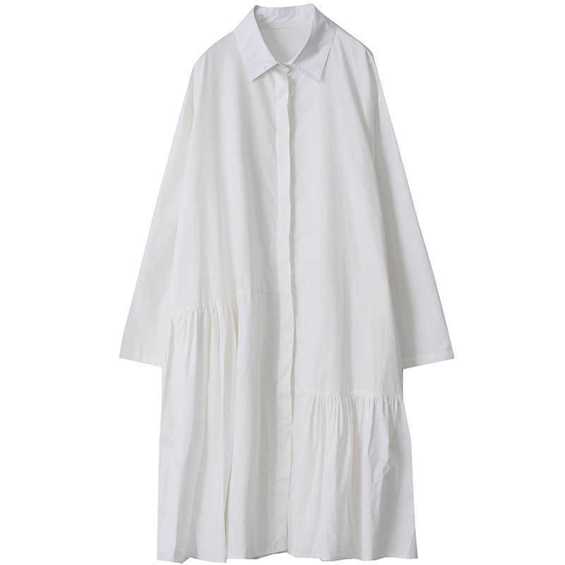 VANOVICH Pluz Size Solid Color Cotton Casual Long Sleeve Women Dress Spring Korean Style Wild Fashion Women's 210615