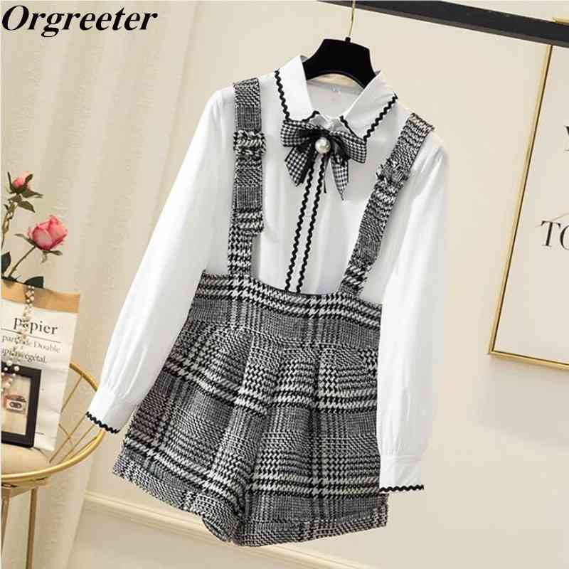 Autumn Shirt and Suspender Shorts 2 Piece Student Set Sweet Pearl Bow Lace Patchwork Plaid Wide Leg Playsuits Sets 210525, Only white shirt
Autumn Shirt and Suspender Shorts 2 Piece Student Set Sweet Pearl Bow Lace Patchwork Plaid Wide Leg Playsuits Sets 210525, Only white shirt