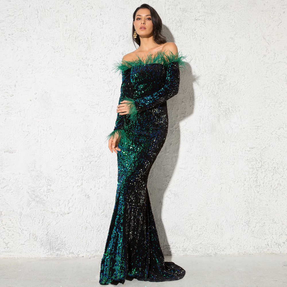 Burgundy Shiny Sequin Feather Velvet Party Dress Long Sleeve Bodycon Stretchy Slash Neck Floor Length Mermaid Dress Black Green
Burgundy Shiny Sequin Feather Velvet Party Dress Long Sleeve Bodycon Stretchy Slash Neck Floor Length Mermaid Dress Black Green