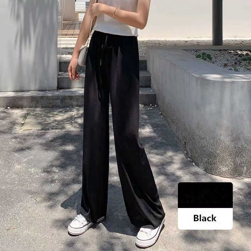 Fashion Wide Leg Pants Women Summer Autumn Casual Solid High Elastic Waist Long Loose Trouser Drawstring Femme Pant Elegant 210526