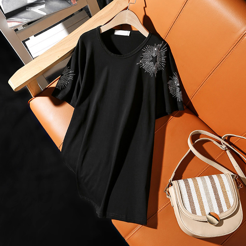 Summer 2021 Europe style new fashion Loose plus size short-sleeve T-shirt for women personality casual hot diamonds female tops, Black
Summer 2021 Europe style new fashion Loose plus size short-sleeve T-shirt for women personality casual hot diamonds female tops, Black