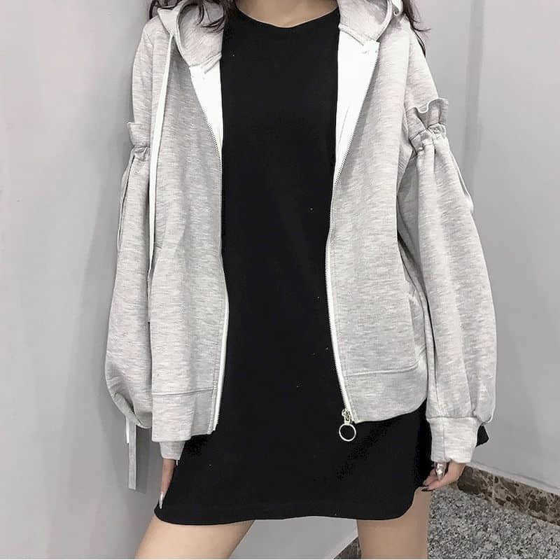 Petal sleeve sweatshirt women's hooded plus velvet thick all-match clothes female students Korean loose long-sleeved shirt coat 210526
