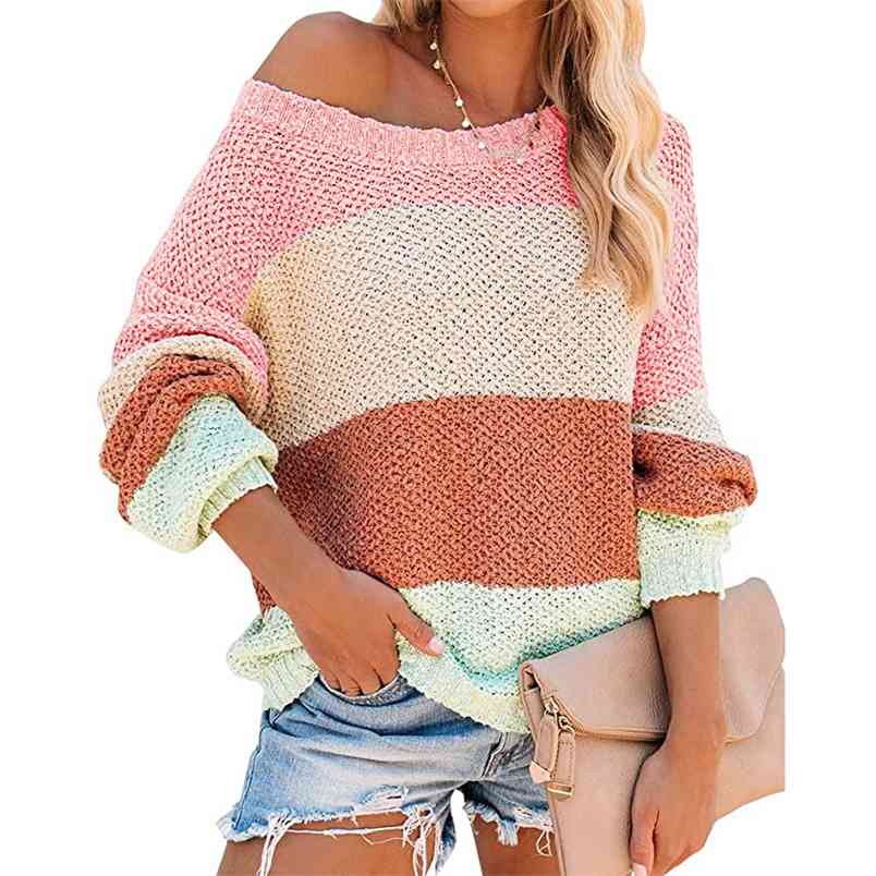 Autumn Female Lantern Sleeve Casual Loose Knitted Sweater Crew-Neck Pullover Off-shoulder Striped Color-blocking Woman Sweaters 210604, Beige
Autumn Female Lantern Sleeve Casual Loose Knitted Sweater Crew-Neck Pullover Off-shoulder Striped Color-blocking Woman Sweaters 210604, Beige