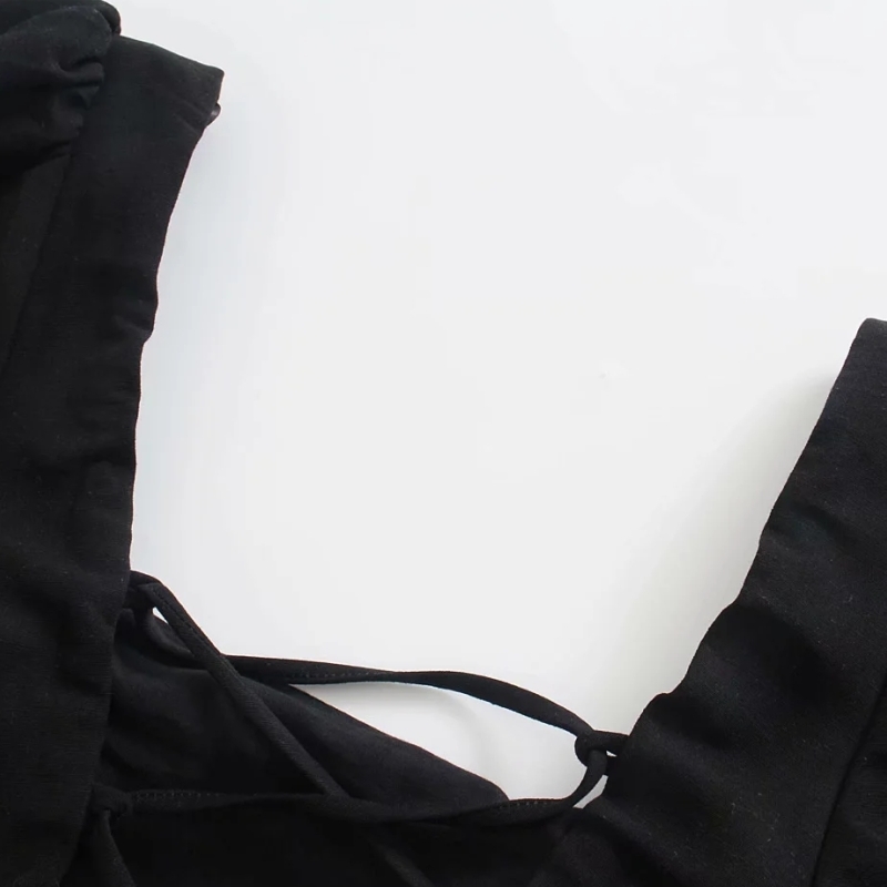 Summer Women Backless Black Linen Mini Dress Female Puff Sleeve Clothes Casual Lady Slim Vestido D7736 210430Z