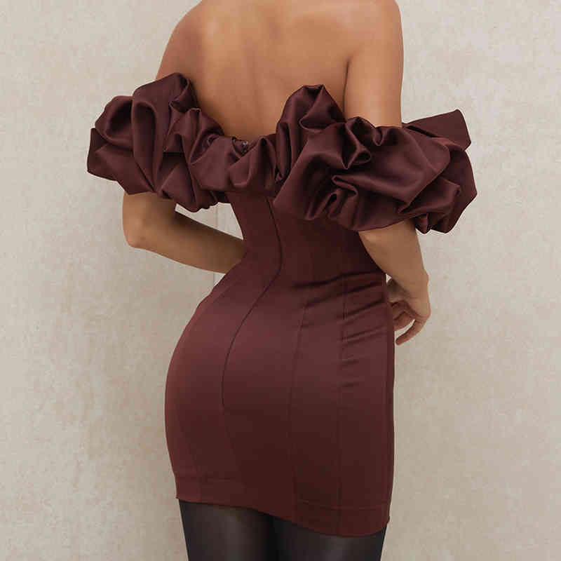 Fashioncyes Satin Elegant Sexy Party Summer Dress Women Off Shoulder Backless Mini Dresses Strapless Solid Bodycon Club Vestido 210331Z