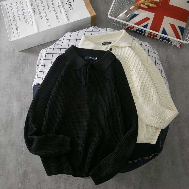 Sweater Turn-down Collar Solid Simple All-match Korean Style Daily Soft Warm Knitting Sweater Loose Trendy 211011Z