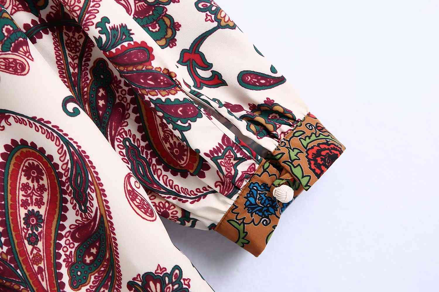 V-neck Printed Short-sleeved Holiday Chic Women's Pullover Women's Shirt Paisley Pattern Cotton Female Tops 210507