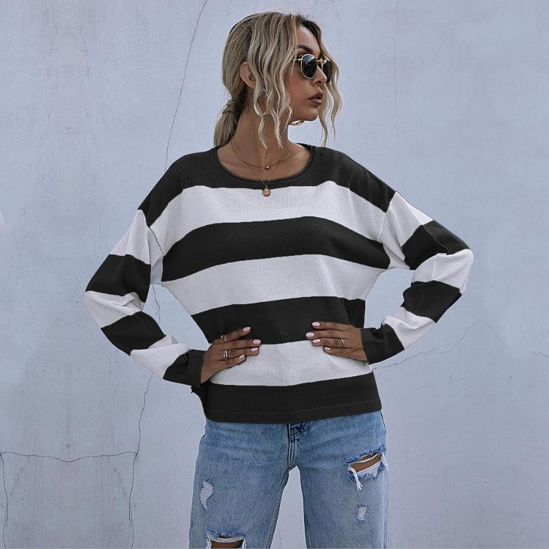 Women' Sweaters Knitted Striped Sweater Loose Style Long Sleeve Pullover Streetwear Blue Black Green Patchwork O-Neck Winter 2021
Women' Sweaters Knitted Striped Sweater Loose Style Long Sleeve Pullover Streetwear Blue Black Green Patchwork O-Neck Winter 2021