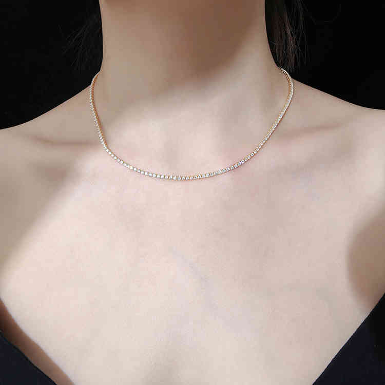High Quality Cz Cubic Zirconia Choker Necklace Women 2Mm m 5Mm Sier 18K Gold Plated Thin Diamond Chain Tennis Necklace220a