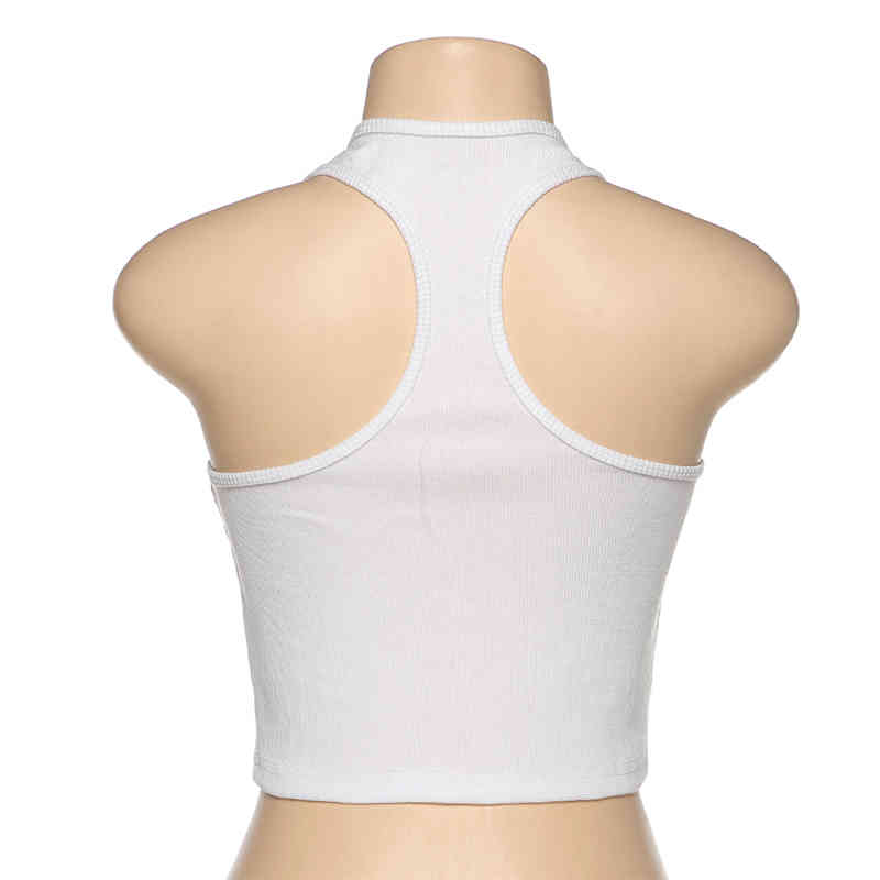 Fashion Summer Embroidery Letter Tank Tops Women Sleeveless Ribbed Short Crop Top Female Streetwear Casual Clothes 210514