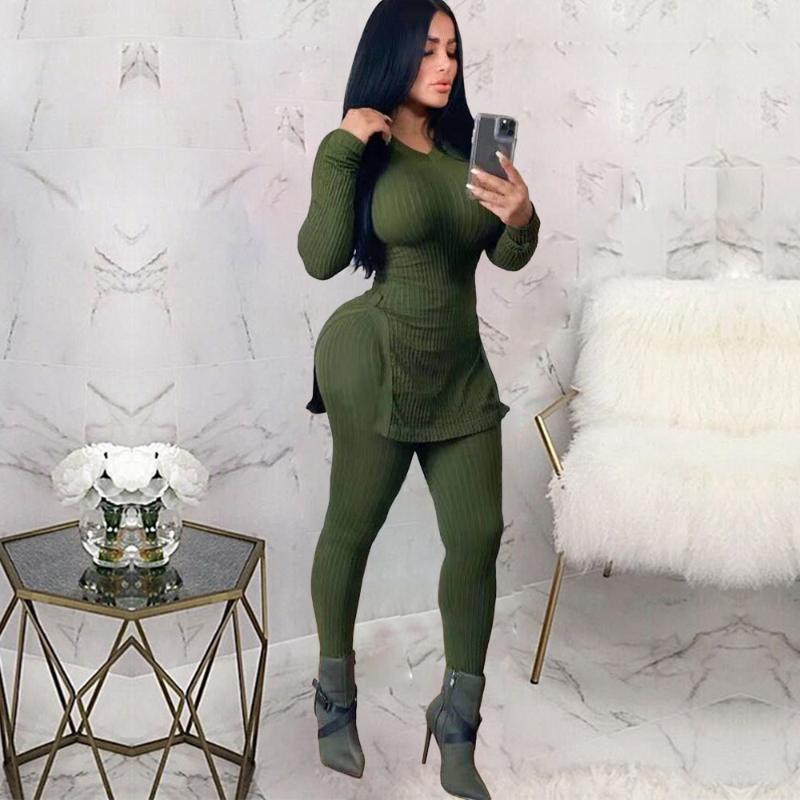 Blast European And American Women's Cross-border Hem Open Fork Pit Strip Sexy Two-piece Set Two Piece Women Tracksuits