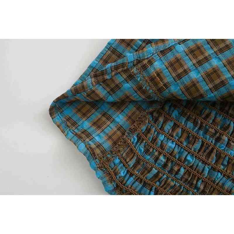 vintage v neck women short shirts summer fashion button-fly ladies blouses casual plaid female shirt sexy girls blouse 210430