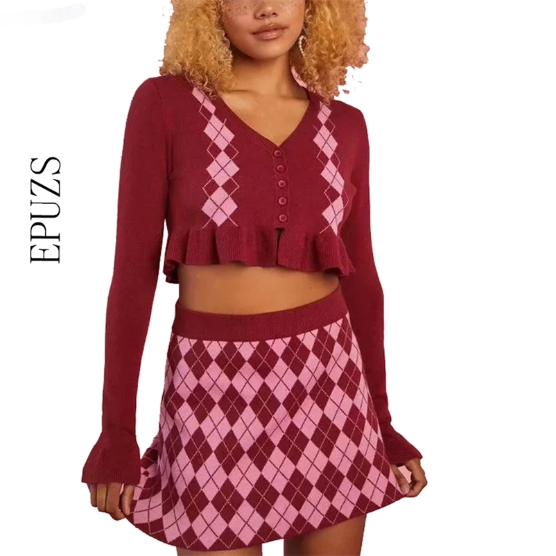 Sweet Two Pieces Set Elegant ruffle knitted Cardigan women high waist plaid skirt sexy and top set korean clothing 210521, Khaki
Sweet Two Pieces Set Elegant ruffle knitted Cardigan women high waist plaid skirt sexy and top set korean clothing 210521, Khaki