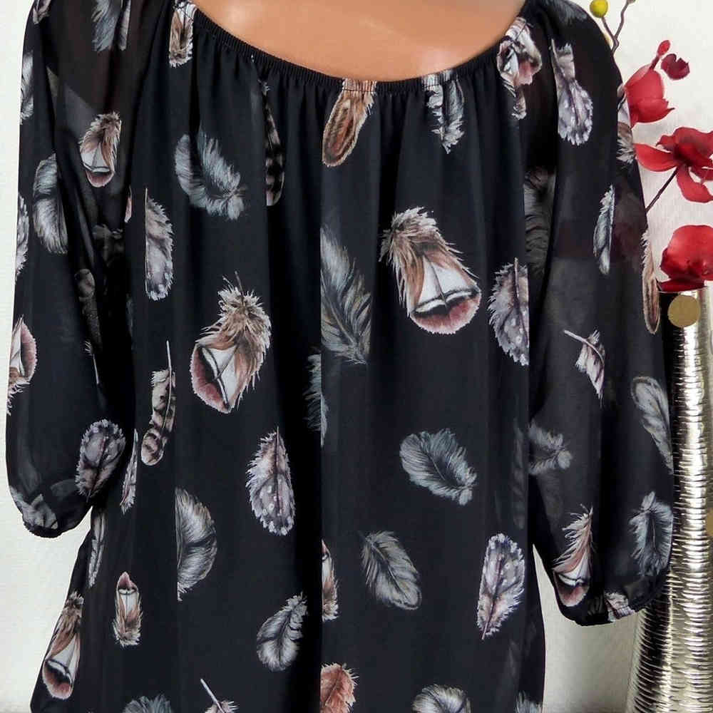 Fashion 5XL Plus Large Size Women's Blouses Summer Tops Leisure Blouse White Loose Feather Print V Neck Half Sleeve Shirts 210428