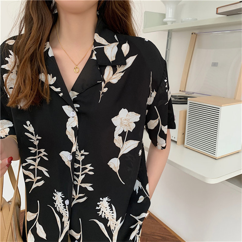 Summer Short Sleeves Casual Vintage All Match Comfortable Femme Lapel Chic Loose High Street Clothe Tops Shirts 210421