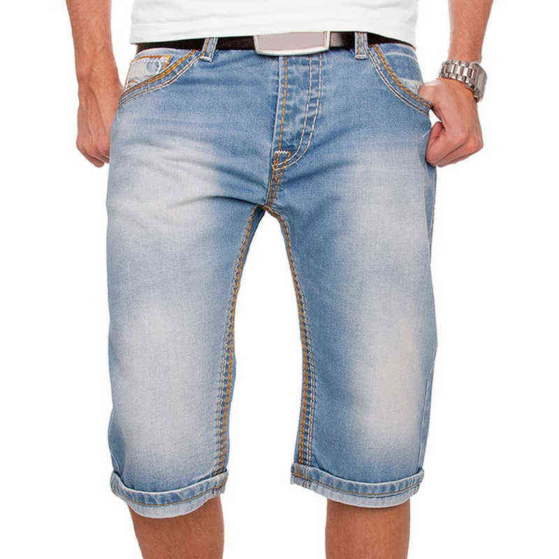 Men Jeans Shorts Summer Casual Straight Denim Shorts Streetwear Male Loose Knee Length Loose Jean Pants Black Blue Pocket 211120