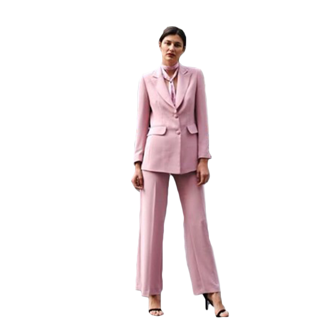 Pink Women Suits Slim Fit Office Lady Party Prom Pants Blazer Red Carpet Leisure Outfit Tuxedos (Jacket+Pants)