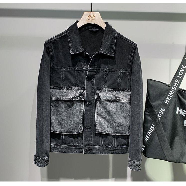 Men's Jackets Spring Men Atumn Fashion Short Denim Patchwork Big Pocket Overcoats Male Lapel Long Sleeve Outwear O537, Black
Men's Jackets Spring Men Atumn Fashion Short Denim Patchwork Big Pocket Overcoats Male Lapel Long Sleeve Outwear O537, Black