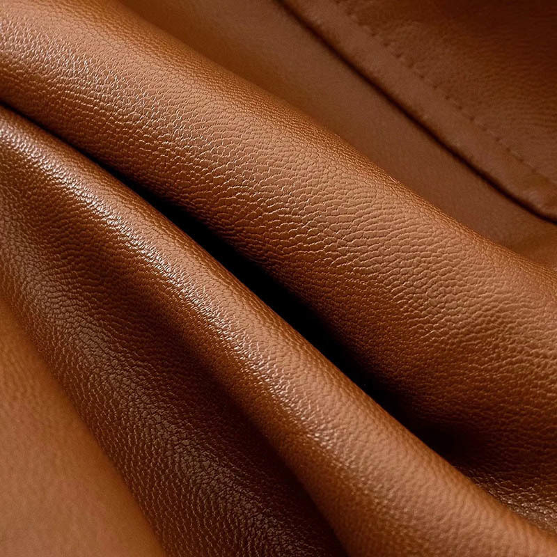 Fashion Women Brown Color Pu Leather Jacket Outerwear Autumn Spring Long Sleeve Office Casual Coat Lady Femme Veste 210414