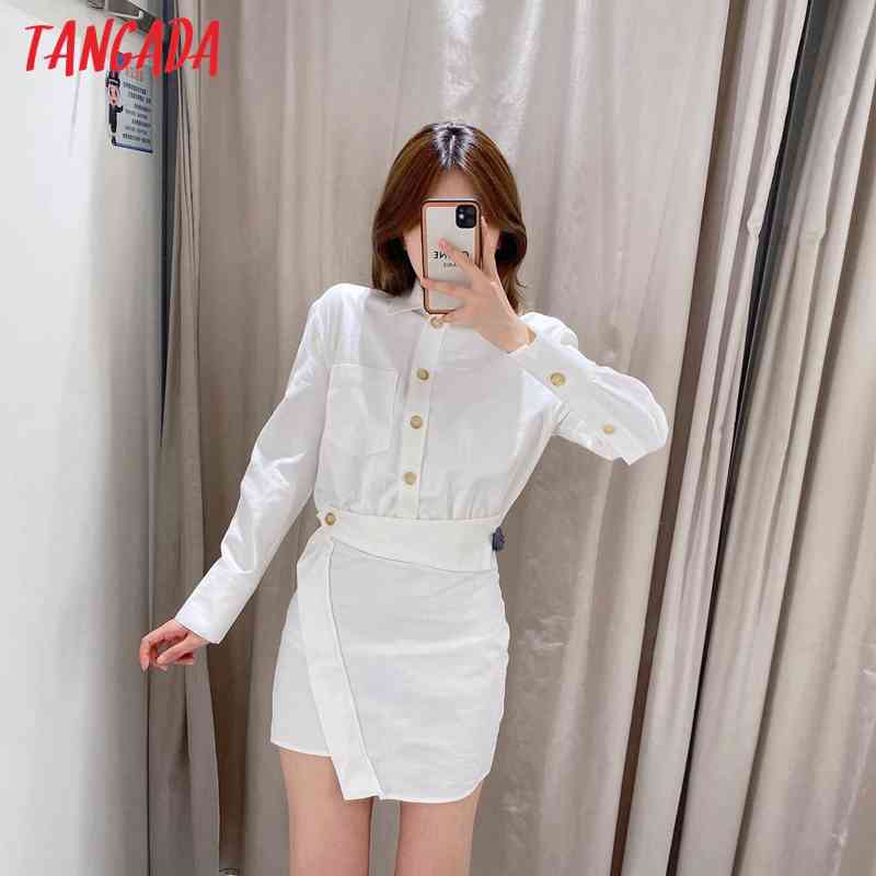 Fashion Women White Shirt Arrival Long Sleeve Ladies Buttons Mini Dress Vestidos 2W87 210416