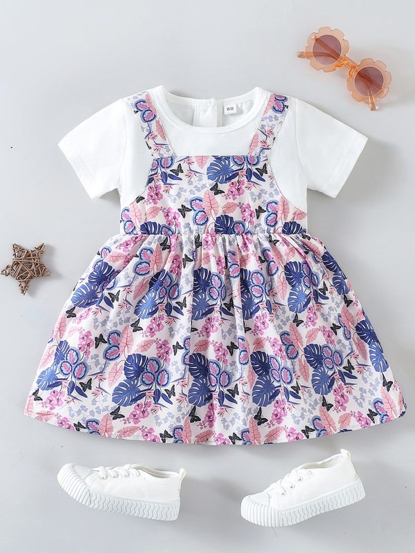 Baby Butterfly & Tropical Print 2 In 1 Dress SHE